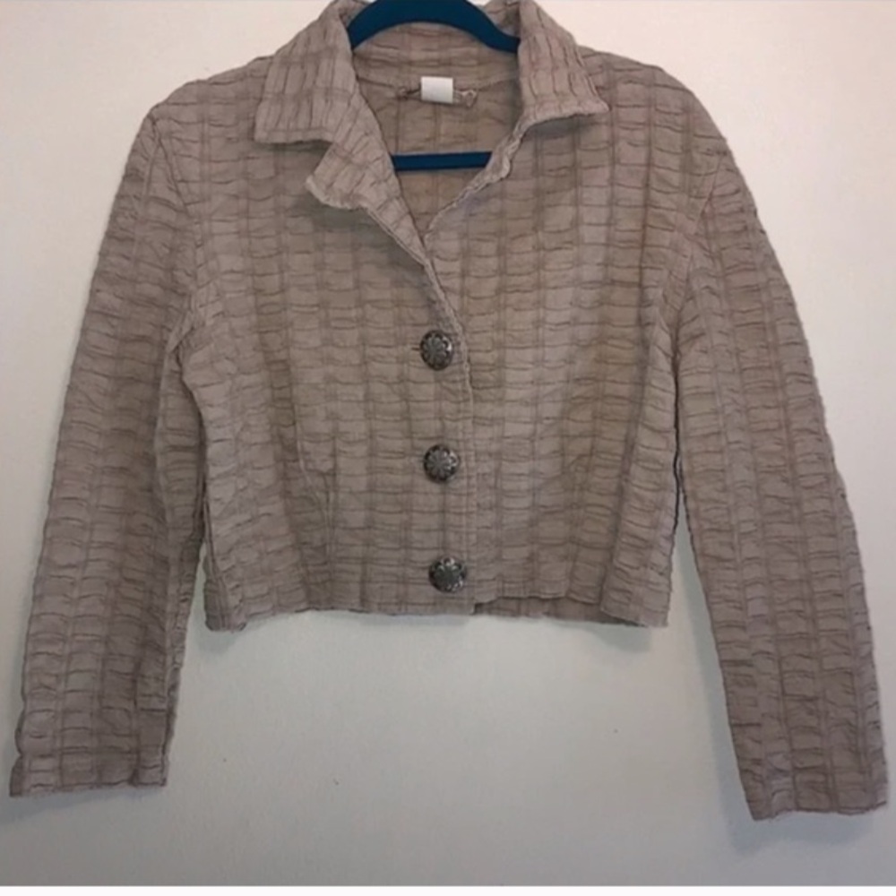 Painted Pony Vintage Beige/Tan Texture Cropped Cotton Jacket Small